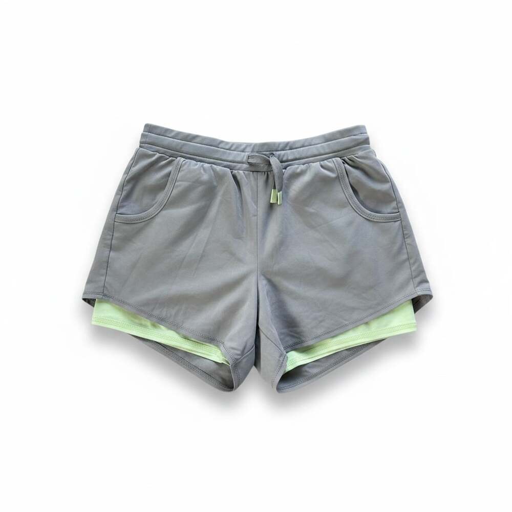 All in Motion Girls Athletic Layered Shorts Gray Green Size L 10/12